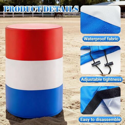 Breling 3 Pack 55 Gallon Equestrian Barrel Covers for Barrel Racing, Red White Blue 210d Oxford Fabric, for Steel Plastic Fiber Rodeo Equipment and Horse Practice in Saudi Arabia
