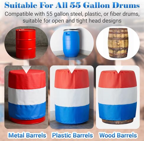 Breling 3 Pack 55 Gallon Equestrian Barrel Covers for Barrel Racing, Red White Blue 210d Oxford Fabric, for Steel Plastic Fiber Rodeo Equipment and Horse Practice in Saudi Arabia
