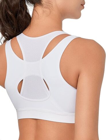 Yvette High Support Sports Bras for Women Double Deck Straps High Impact Zip Front Sports Bra, Pink, L+ in Saudi Arabia