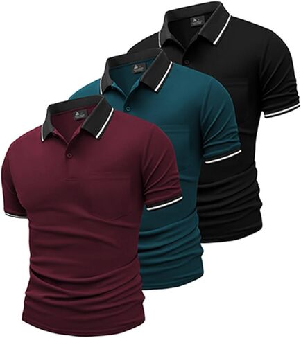 Geek Lighting 3 Pack Mens Polo Derts Short Sleeve Polo الرياضية للرجال من القمصان الفطرية الرطبة مع الجيب in Kuwait