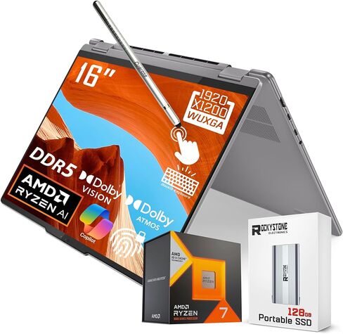 Lenovo Yoga7 16 2-in-1 الكمبيوتر المحمول | 16 "Wuxga IPS Touch | AMD 8-Core Ryzen 7 7735U> I7-1255U | 16GB DDR5 512GB SSD | Radeon 680M Graphic | الإصبع الخلفي USB-C Pen Win11pro Silver + HDMI Cable in Kuwait