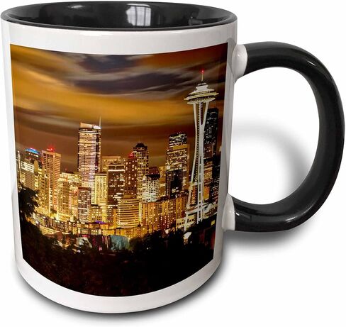 3dRose USA, Washington, Seattle Skyline, Night View Mug, 1 Count (Pack of 1), Blue in Saudi Arabia