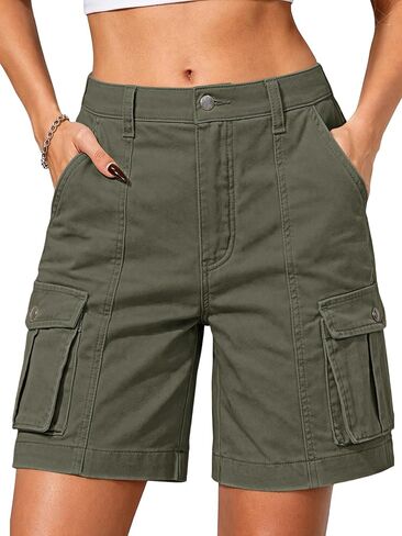 ELLEVEN Bermuda Cargo Shorts Women, Elastic High Waist 6 Pockets Shorts 7 Inch Inseam Summer Jorts for Women Casual in Kuwait