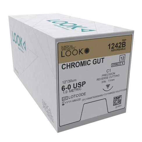 Look 1242B Chromic Gut Absorbable Reverse Cutting Sutures C1 6/0 12" 12/Bx in Saudi Arabia