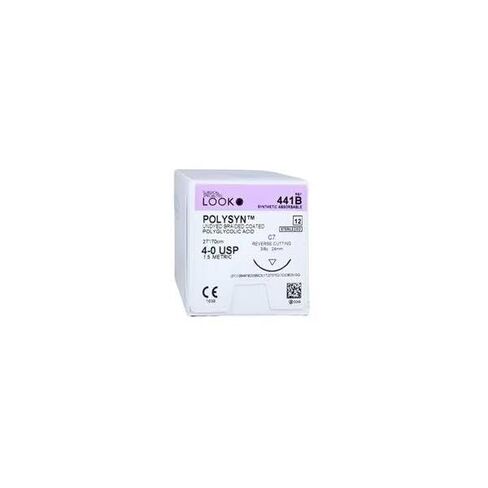 Look X441B Polysyn 4-0 Undyed Absorbable Reverse Cutting Sutures 27 C7 3/8 Circle 24mm 12/Pk in Saudi Arabia