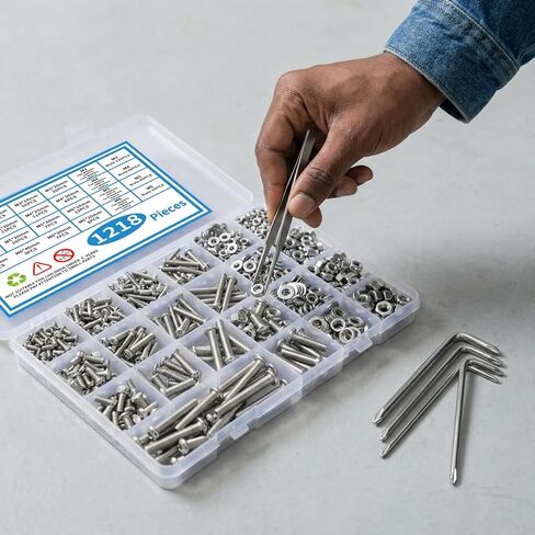 1218 Pcs Zinc Plated Screws Bolts and Nuts Assortment Sets with 4 Pcs Screws Wrenches, M3 M4 M5 M6 Metric Machine Screws Nuts Flat Washers and Lock Washer Kit, Zinc Plated and Anti Rust Screws Set in Saudi Arabia