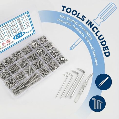 1218 Pcs Zinc Plated Screws Bolts and Nuts Assortment Sets with 4 Pcs Screws Wrenches, M3 M4 M5 M6 Metric Machine Screws Nuts Flat Washers and Lock Washer Kit, Zinc Plated and Anti Rust Screws Set in Saudi Arabia