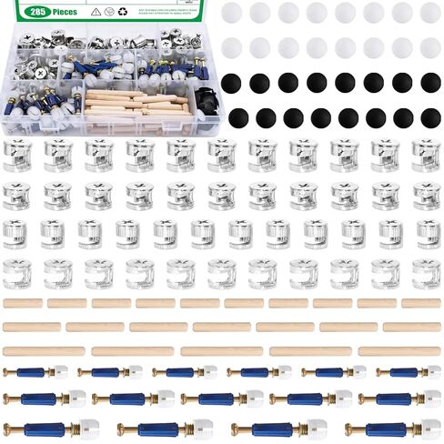 Yauhar 285Pcs 3 in 1 Furniture Connecting Hardware Connectors Kit for Cabinet Closet Drawer Wardrobe, Cam Lock Fittings with Dowel, Pre-Inserted Nut, Wood Dowel Pins and Locknut Caps in Saudi Arabia