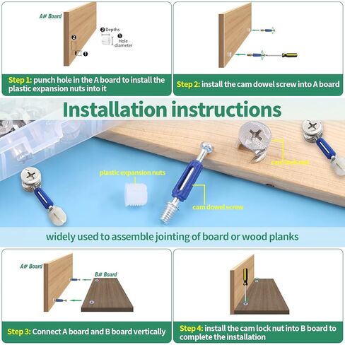 Yauhar 285Pcs 3 in 1 Furniture Connecting Hardware Connectors Kit for Cabinet Closet Drawer Wardrobe, Cam Lock Fittings with Dowel, Pre-Inserted Nut, Wood Dowel Pins and Locknut Caps in Saudi Arabia
