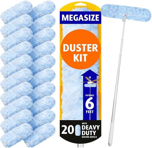 6 ft Extendable Duster Handle with 20 Refills, Compatible with Swiffer, Disposable Microfiber Dusting Pads for Home Cleaning, Ceiling, Fan, Window, Hard-to-Reach Areas in Saudi Arabia