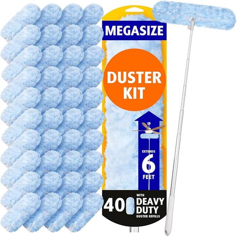 6 ft Extendable Duster Handle with 20 Refills, Compatible with Swiffer, Disposable Microfiber Dusting Pads for Home Cleaning, Ceiling, Fan, Window, Hard-to-Reach Areas in Saudi Arabia