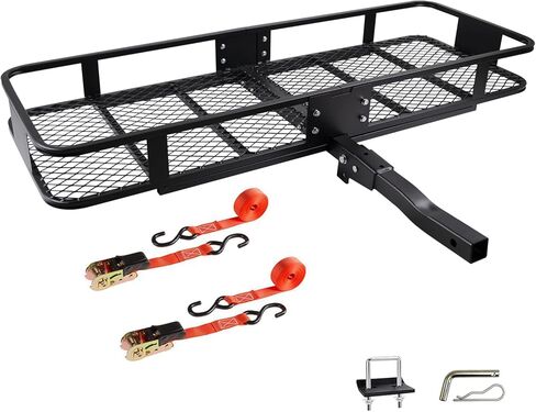 Folding Trailer Hitch Mount Cargo Carrier 60" 20" 6",500LBS Luggage Rack Basket Car Storage,58" 19" 24" Waterproof Bag,500LBS Anti-Rust Luggage2 Receiver,Trailer Hitch Mount for RVs, Pickups, Trucks in Kuwait