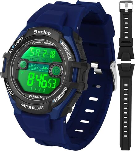 SOCICO Kids Digital Watches for Teen Girls, 7 Color Lights Waterproof Sports Watch for Kids with 2 Interchangeable Straps Stopwatch Alarm, Great Present for Girls Ages 8-18 Teenagers in Kuwait