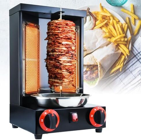 Stainless Steel Vertical Shawarma Grill Machine - Gas Doner Kebab Broiler for Restaurant, Home Kitchen & Commercial Use - High Efficiency & Durable Cooking Equipment in Saudi Arabia