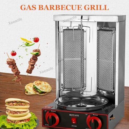 Stainless Steel Vertical Shawarma Grill Machine - Gas Doner Kebab Broiler for Restaurant, Home Kitchen & Commercial Use - High Efficiency & Durable Cooking Equipment in Saudi Arabia