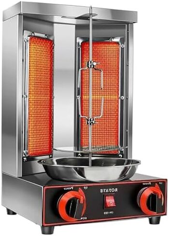 Vertical Broiler Grill Machine with Dual Burners - Perfect for Home & Restaurant Cooking, High-Efficiency Rotisserie, Easy to Clean, Ideal for Kebabs & Meats in Saudi Arabia