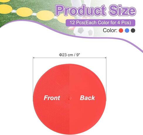 PATIKIL Spot Markers 9 Inch, 12 Pcs Non-Slip Floor Dots Agility Markers Flat Field Cones Poly Dots for Gym PE Speed Training Dance Soccer Basketball Sports, Red/Blue/Black in Saudi Arabia
