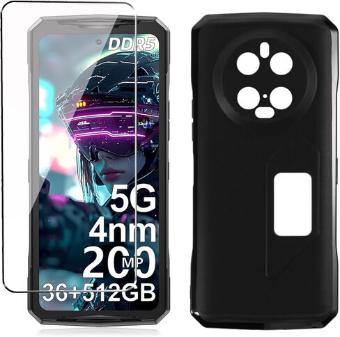 Case for CUBOT Kingkong Power 3 Phone case with Tempered Glass Screen Protector,Silicone Soft Flexible Bumper Shockproof TPU Protective Cover-Black in Saudi Arabia