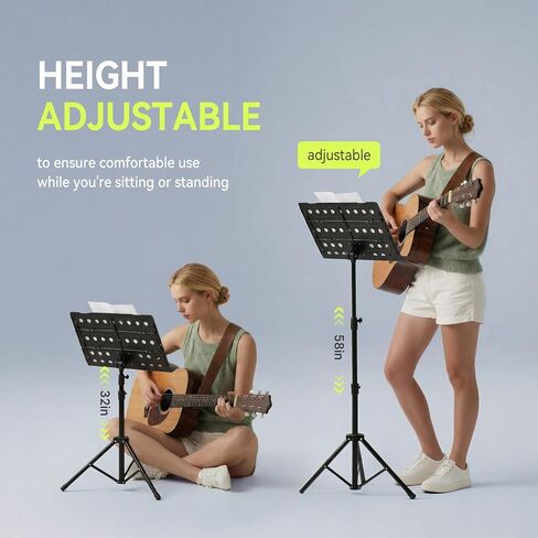Imbesty Professional Portable Sheet Music Stand - Heavy-Duty Metal Folding Adjustable Holder, with Carrying Bag | Sturdy for Piano, Guitar, Violin, Choir, Band, Travel, School & Home Practice in Saudi Arabia
