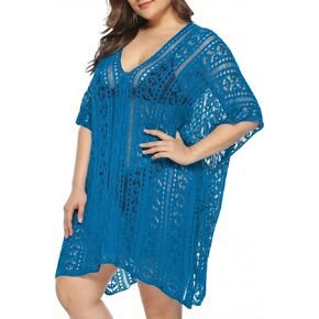Plus Size Swimsuit Coverup for Women, Knit Crochet Bathing Suit Cover Ups Hollow Out Outfits Beach Cover Up Bikini Dress in Kuwait