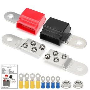 حامل أطراف البطارية البحرية 2340 - قضبان توصيل نحاسية نقية مطلية بالقصدير، كتل قضبان ناقل البطارية الإيجابية والسلبية، 32 فولت 100 أمبير، مع براغي غير قابلة للصدأ - توزيع الطاقة لعربة الجولف، عربة سكن متنقلة، قارب، سيارة in Kuwait