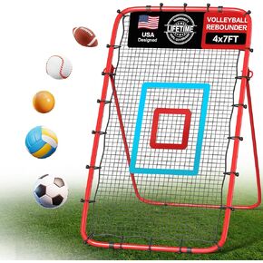 7x4 Ft Volleyball Rebounder Net with 2 Target Stripes, 5-Angle Adjustable Rebounder Net for Practicing Digging, Setting, Spiking, Bounce Back Training Equipment with Portable Travel Bag & 4 Sand Bags in Kuwait