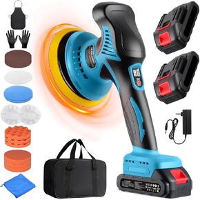 Car Buffer Polisher, 8 Variable Speed Car Polisher 2800-6000RPM Cordless Car Polishing Machine with 2x 21V 2000mAh Batteries and 17 Piece Polishing Kit for Car Detailing Scratch Removing in Kuwait