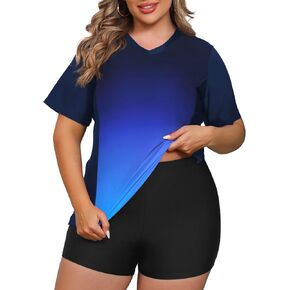 قمصان سباحة نسائية من Tournesol بمقاس كبير للحماية من الأشعة فوق البنفسجية للحماية من الشمس وأكمام قصيرة، ملابس سباحة علوية in Kuwait