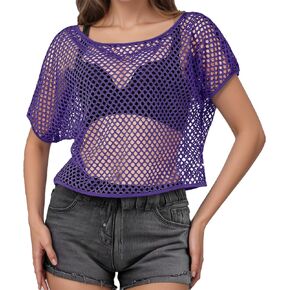 80s Neon Shirts for Women, Fishnet Top, Casual Neon Clothes, Off-Shoulder T-Shirt, Suitable for Masquerade Disco Party (Green) in Kuwait