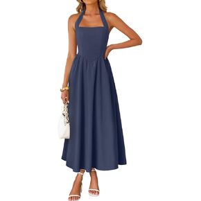 ZESICA Women's Summer Sleeveless Halter Midi Dress 2025 Off Shoulder High Waist Swing Flowy Beach Long Dresses in Kuwait
