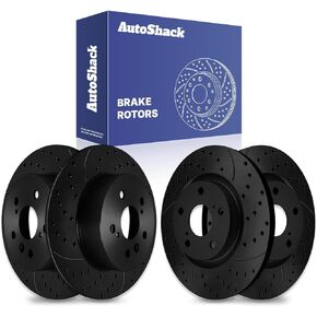 Autoshack Black Hat Black Hat محفورة ودوارات الفرامل المقطوعة في الأمام والخلفية ، مجموعة بديل للفرامل الخلفية لعام 2007-2011 Toyota Camry 2008-2011 Avalon 2007-2010 Lexus ES350 2.4L 2.5L 3.5L V6 FWD PR41436PR41435 in Kuwait