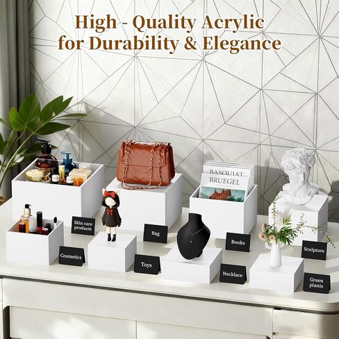 6 PCS 12" to 6.8" White Buffet Risers with Mini Sign and Makers, Large Food Risers for Buffet Table, Display Shelf Stands for Party, Catering, Dessert, Jewelry Collectibles, Nesting Cube Boxes with Hollow Bottoms Set (12",10",9",8",7.5",6.8") in Saudi Arabia