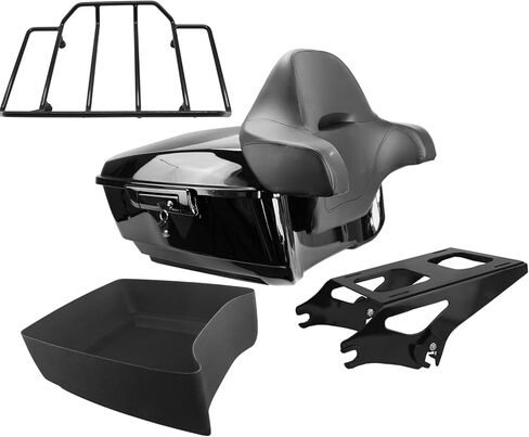 Yhmoto 13.7 "King Tour Pack Trunk+حول مسند الظهر+رف الأمتعة المناسب لـ Harley Davidson Touring Road King ، Road Glide ، Street Glide ، CVO 2014-2024 (Set B) in Kuwait