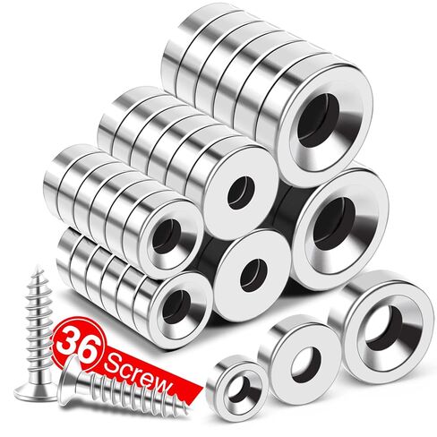 MIKEDE 36pcs Heavy Duty Rare Earth Magnets - 3 Sizes, Neodymium Disc Magnets with Hole for Locker, Tool Storage, DIY, Crafts (Screws Included) in Kuwait