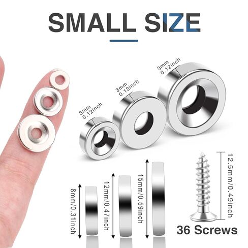 MIKEDE 36pcs Heavy Duty Rare Earth Magnets - 3 Sizes, Neodymium Disc Magnets with Hole for Locker, Tool Storage, DIY, Crafts (Screws Included) in Saudi Arabia