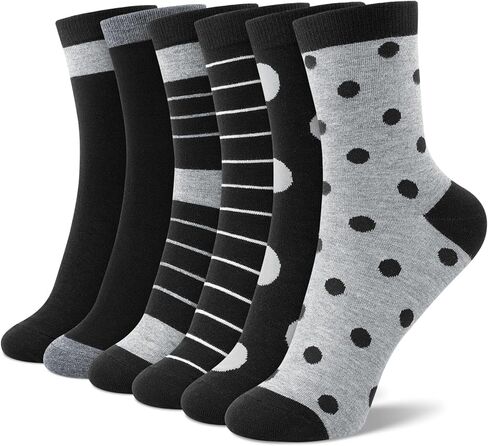 6 Pairs Cotton Crew Socks for Women, Breathable Novelty Funny Striped Dot Casual Cute Calf Socks Size 6-12 in Kuwait