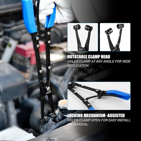 SMOTIVEPRO 3-Piece Hose Clamp Pliers Set with Locking Assist - 45°/90°/Straight Heads & Rotatable Clamp Jaw - Professional Hose Clamp Tool for 1.1"-2.3" (3-6cm) Hose Clamps in Saudi Arabia