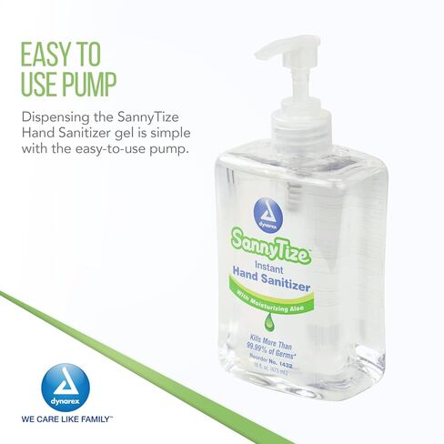 Dynarex SannyTize Hand Sanitizer Gel – 16 oz. Square Bottle w/Pump, Infused with Aloe Vera & Eliminates 99% of Common Germs, Clear, 1 Box of 12 SannyTize Hand Sanitizer 16 oz. Square Bottles w/Pump in Saudi Arabia