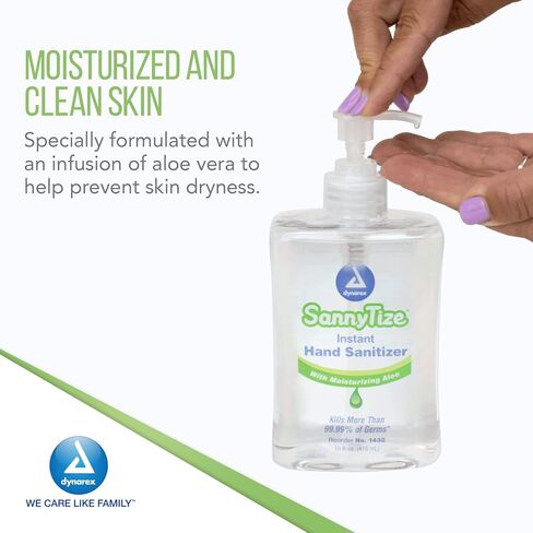 Dynarex SannyTize Hand Sanitizer Gel – 16 oz. Square Bottle w/Pump, Infused with Aloe Vera & Eliminates 99% of Common Germs, Clear, 1 Box of 12 SannyTize Hand Sanitizer 16 oz. Square Bottles w/Pump in Saudi Arabia