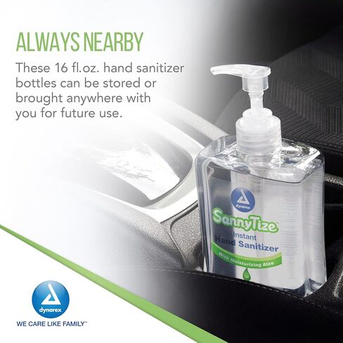 Dynarex SannyTize Hand Sanitizer Gel – 16 oz. Square Bottle w/Pump, Infused with Aloe Vera & Eliminates 99% of Common Germs, Clear, 1 Box of 12 SannyTize Hand Sanitizer 16 oz. Square Bottles w/Pump in Saudi Arabia