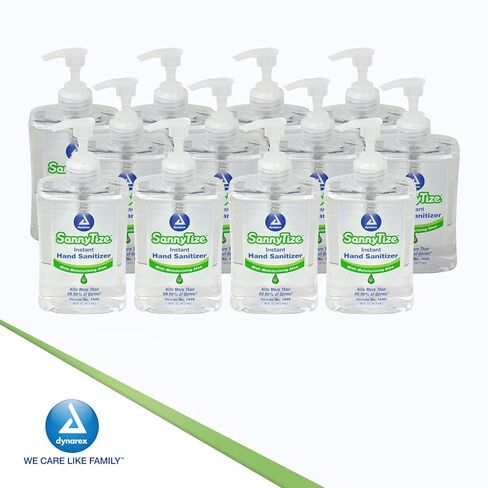 Dynarex SannyTize Hand Sanitizer Gel – 16 oz. Square Bottle w/Pump, Infused with Aloe Vera & Eliminates 99% of Common Germs, Clear, 1 Box of 12 SannyTize Hand Sanitizer 16 oz. Square Bottles w/Pump in Saudi Arabia