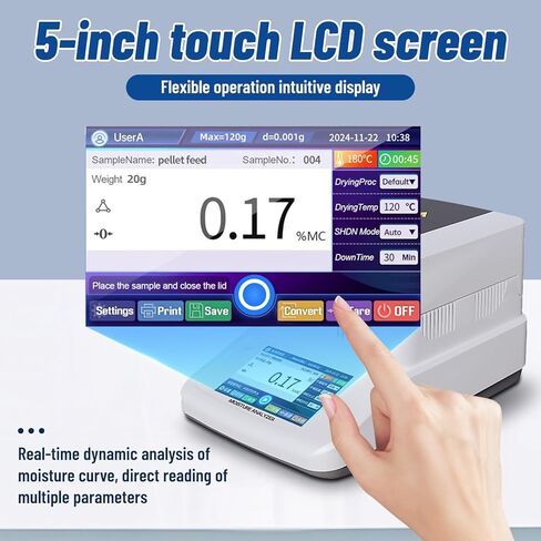 110V Moisture Balance Halogen Heating Lab Moisture Tester Machine Intuitive Touch Screen English 60g/120g/0.001% Menu Balance Meter for Rapid Moisture Test (60g/0.001) in Saudi Arabia