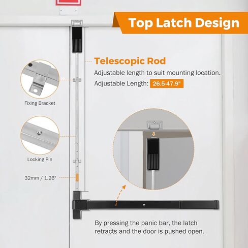 BEAMNOVA Black + Metallic Vertical Rod 32 Inch Door Panic Bar Exit Device Commercial Door Push Bars in Saudi Arabia