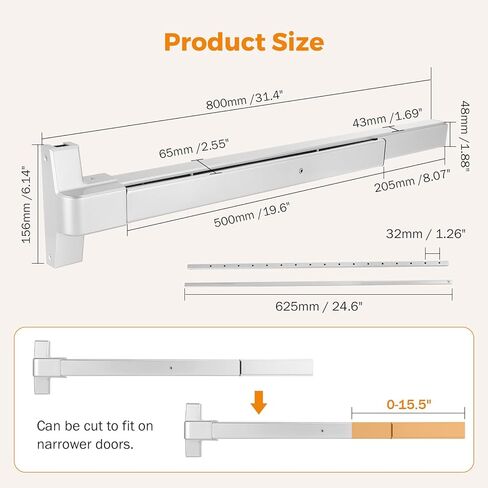 BEAMNOVA Black + Metallic Vertical Rod 32 Inch Door Panic Bar Exit Device Commercial Door Push Bars in Saudi Arabia