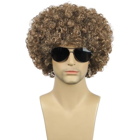 Karlery Men Women Afro 70s 80s Curly Curly Dark Brown Rocker Party Wig California Halloween Cosplay Wig in Kuwait