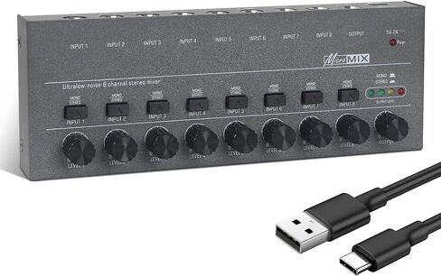 Horse Audio Mixer Line Mixer, 8-Channel Stereo Line Mixer for Sub-Mixing, Ultra Low Noise Operation, for Guitar, Microphone, Bass, Digital Keyboard, Suitable for Bar and Small Club, Black in Kuwait