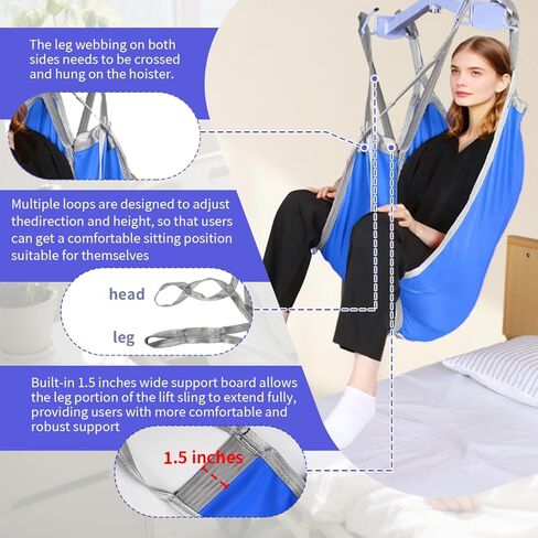 EZ Assistive Patient Lift Divided Leg Sling with Lower Back, Lift Sling for Transfer and Positioning and Lifting, 500lb Weight Capacity(Blue, L) in Saudi Arabia