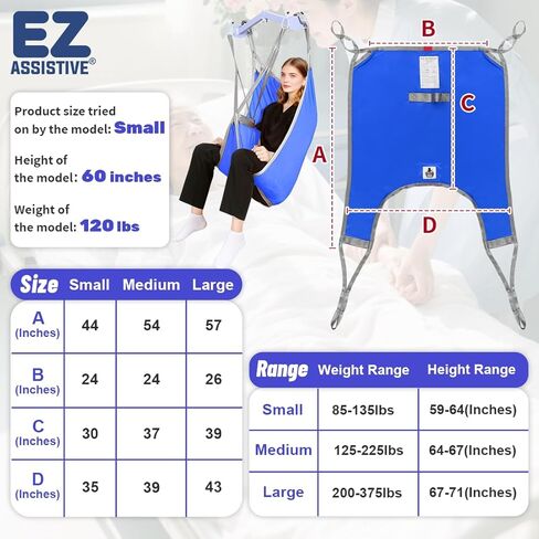 EZ Assistive Patient Lift Divided Leg Sling with Lower Back, Lift Sling for Transfer and Positioning and Lifting, 500lb Weight Capacity(Blue, L) in Saudi Arabia