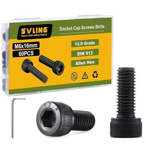 SVLING M6-1.0 x 16mm Bolt, 60PCS M6 Hex Socket Head Cap Screws Bolts, 12.9 Grade Alloy Steel, Full Threads, Allen Socket Drive, with Hex Spanner in Saudi Arabia