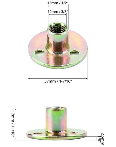 QWORK 3/8"-16 Iron Plate Nut, 12-Piece Set T-nut with Round Base Carbon Steel T-Nuts, Furniture Hardware Flange Insert Female Thread T-Nut in Saudi Arabia